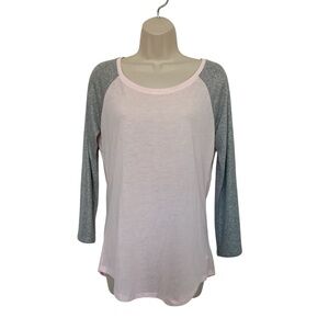 NWOT American Eagle Womens Pink Top Silver Shimmery Raglan Sleeves Size Large